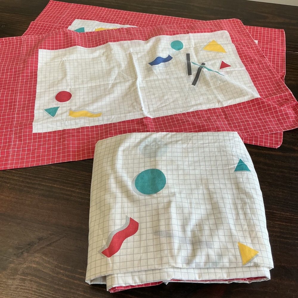 Vintage Cannon 80s Twin Sheet Set Home Alone Full House Red Grid 4pc USA